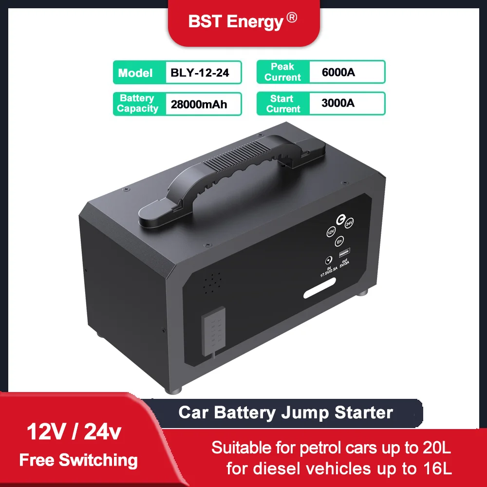 6000A 28000mAh Car Jump Starter Portable Power Bank Car Battery Booster 12V 24V  Car Starting Device For Petrol 20L Diesel 16L