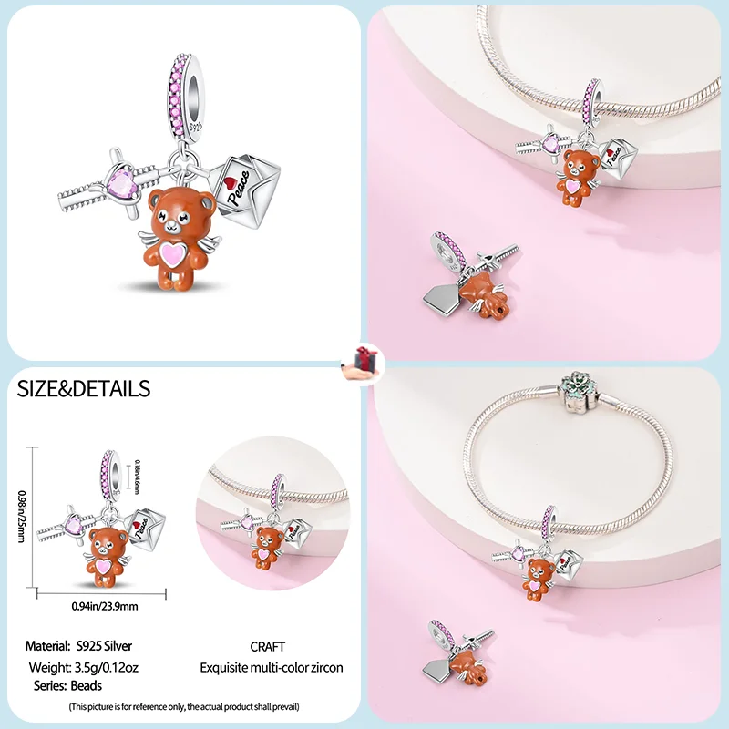 New 925 Sterling Silver Heart Shaped Hope Angel Peace Dove Charms Beads Fit Brand Original Bracelet DIY Fine Jewelry Gift