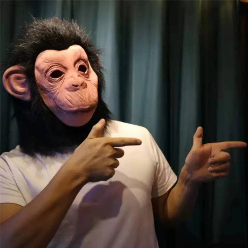 Latex Vivid Monkey Mask with Wig Funny Full Face Animal Mask Dress Up Accessory Halloween Cosplay Costume Prop Party Decors Prop