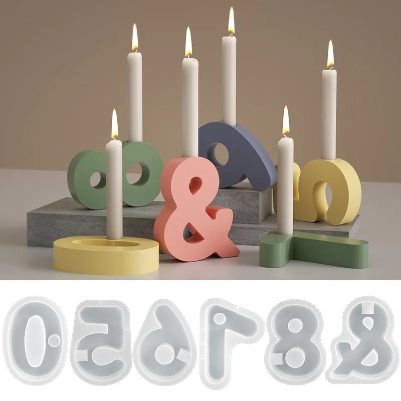 

DIY Digit Candlestick Silicone Mold 0--5-6-7-8-& Shape Candle Holder Crystal Epoxy Resin Molds Crafts Desktop Decoration Tools