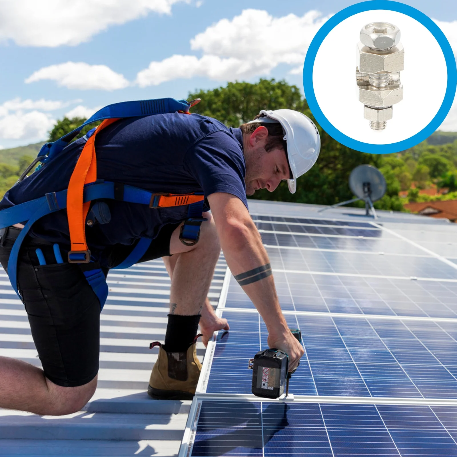 

2pcs Solar Grounding Clip Copper Hex Bolt-On Coupling For Panel Ground Lug Cable Clamp Earthing Connector Photovoltaic System