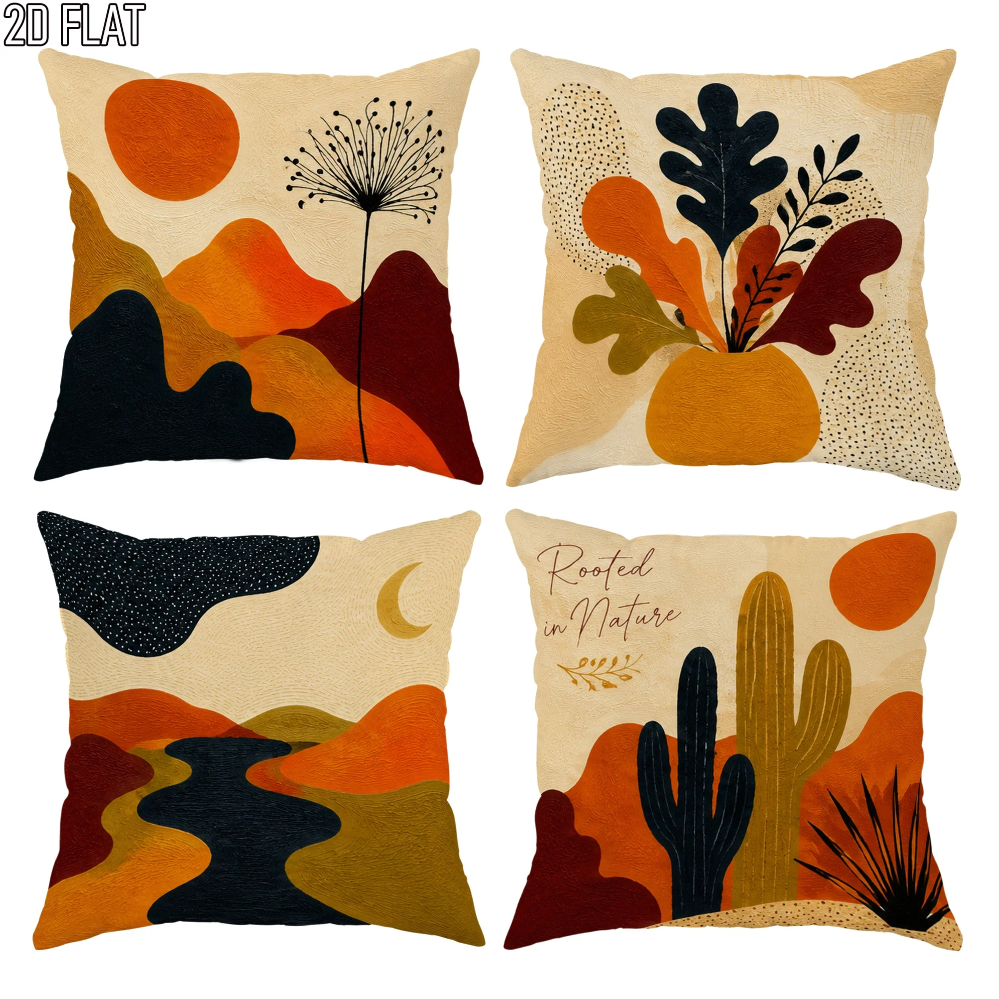 Bohemian Nature Abstract Pillowcase Cover, Desert Sunset Landscape Throw Cushion for Boho Home Decor Accent Pillow