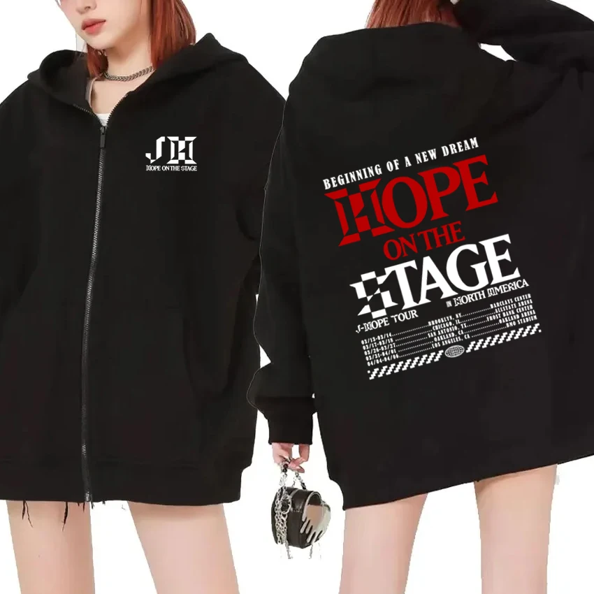 

New in J-hope Hope On The Stage Tour Unisex Y2k Fleece Coat Men women Long sleeve Zipper Hoodie Unisex Loose Printed jacket