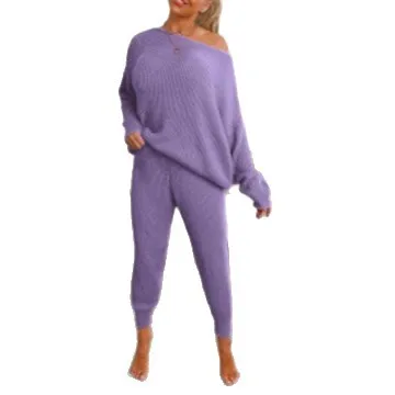 2025 nueva moda suéter de punto + pantalones de pantorrilla conjuntos de dos piezas mujeres otoño Casual suelto cuello redondo Top pantalones traje para mujer