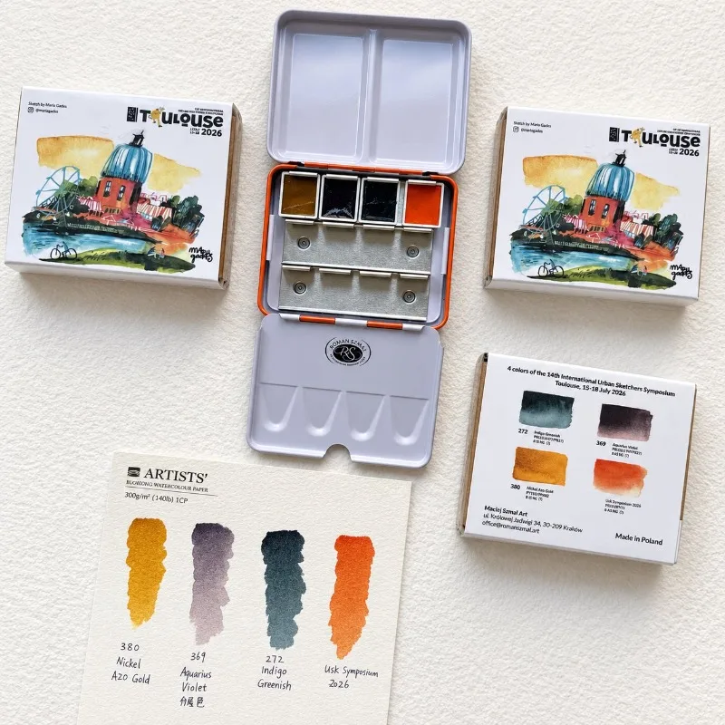RS Poland 2026 Limited Edition 4 Half Pans Solid Watercolor Paint Set Artist Grade Portable Travel Art Painting Supplies
