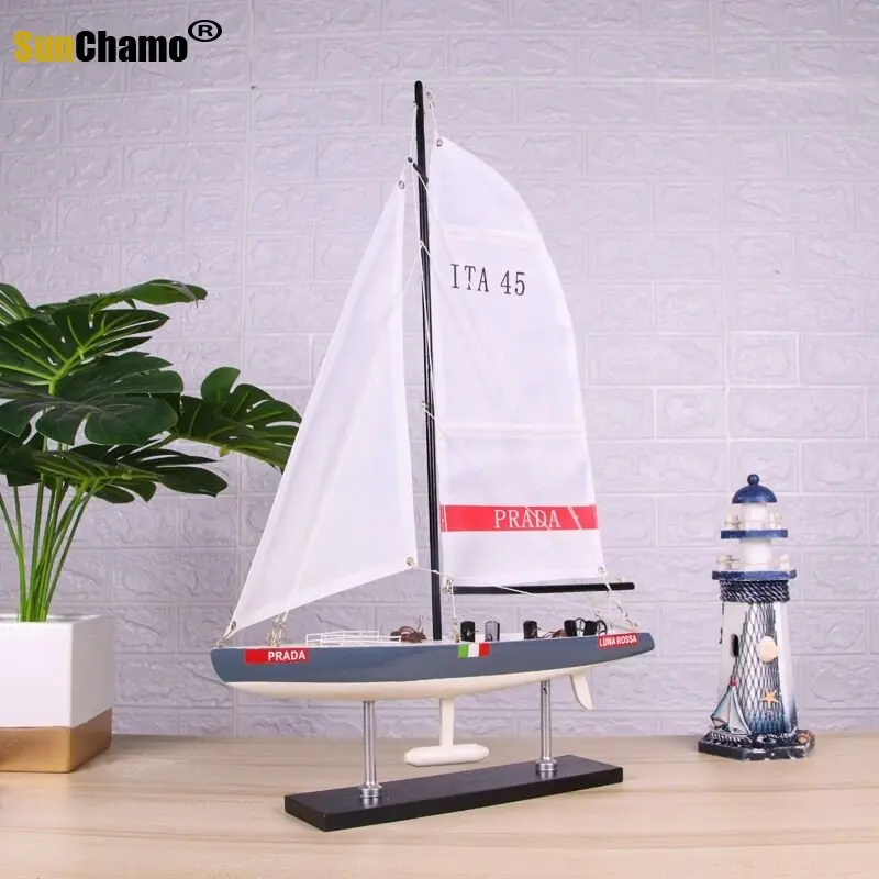 Modern Sailing Model America's Cup Mediterranean Boat Tabletop Office Exhibition Decorations Home Decor Ornament Gift Crafts