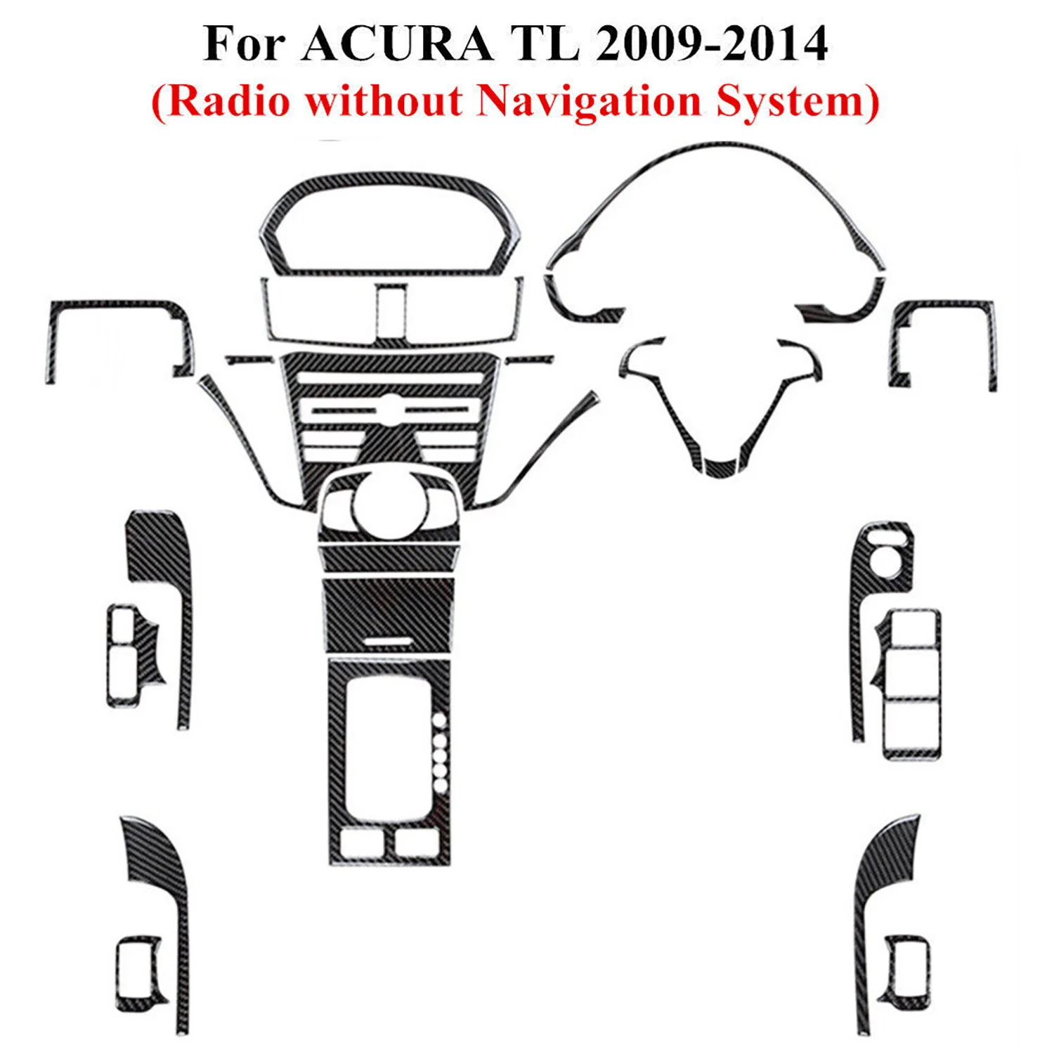 27pcs New Real Carbon Fiber Full Kits for Honda Acura TL 2009-2014 Interior Cover Trim Set