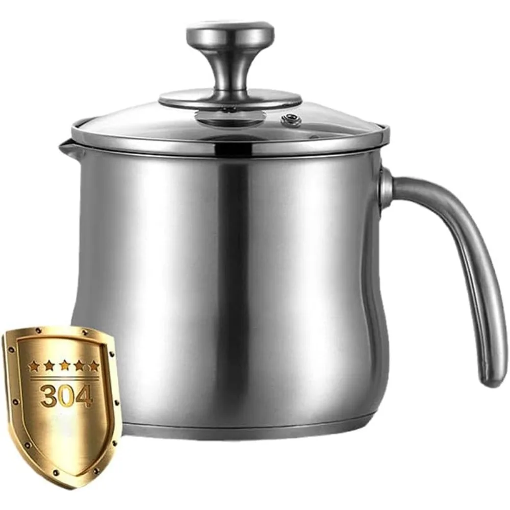 

1.8 Quart Stainless Steel Milk Pot with Pour Spout, Saucepan with Lid, No Coating, Reinforced Stainless-Steel Handle for Boiling