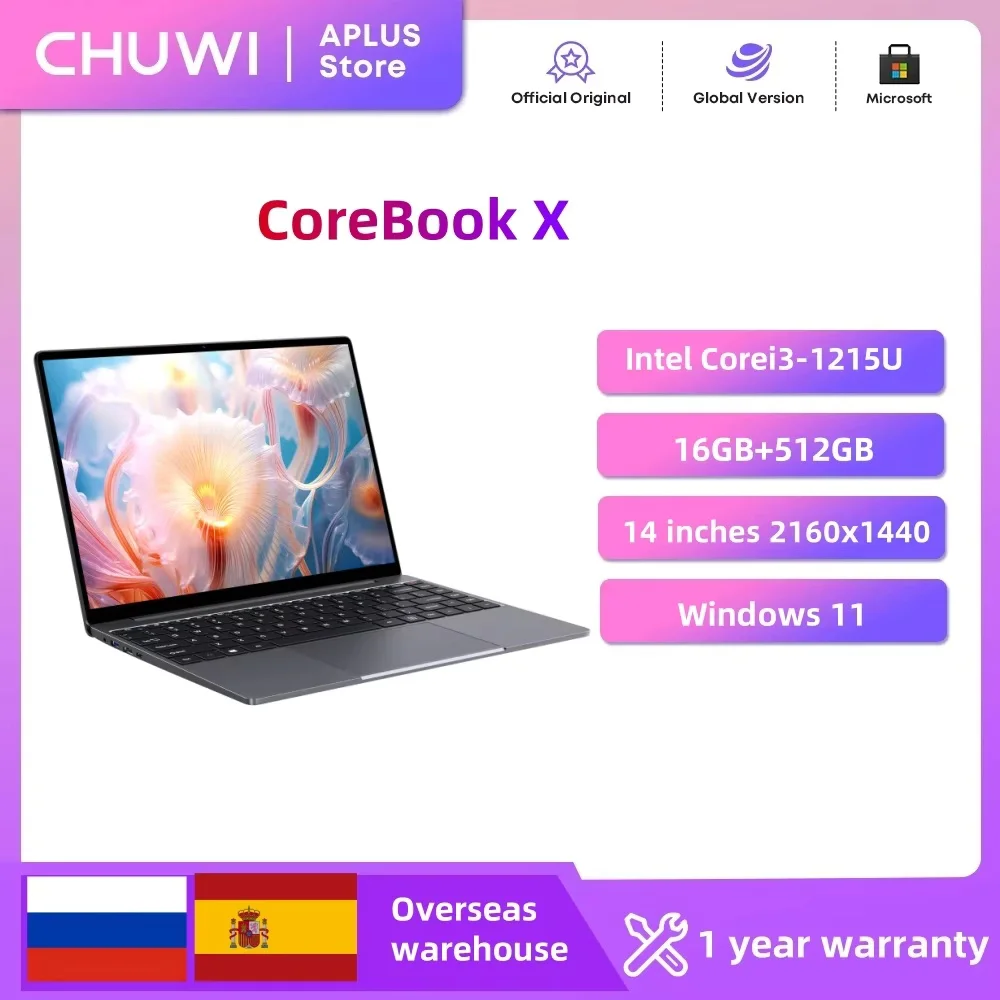 CHUWI CoreBook X ألعاب الكمبيوتر المحمول Intel Core i3-1215U 6 النوى 8 المواضيع 16GB RAM 512GB SSD 14 بوصة FHD Windows 11 الكمبيوتر المحمول Wifi6