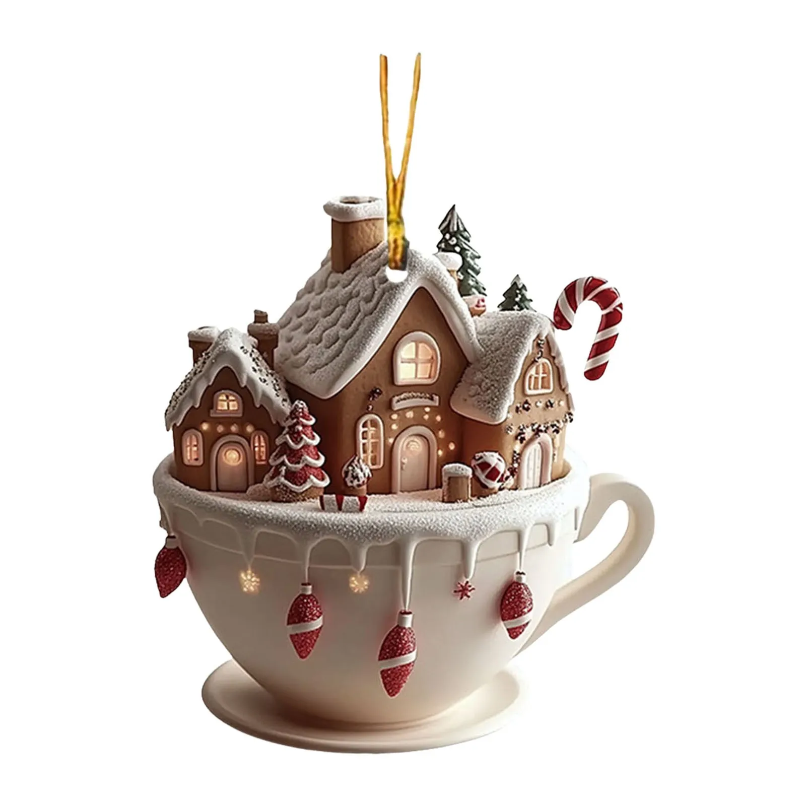 

Cross border New Christmas Tree Snowhouse Car Pendant Coffee Cup Pendant 2D Acrylic Interior Backpack Pendant a sense of design
