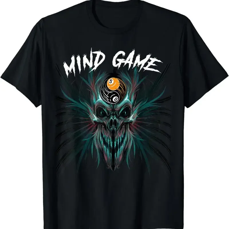 

Mind Game Skull Billiards Graphic Tee Men's Breathable Cotton Short Sleeve T-Shirt