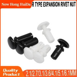 2.1/2.7/3.1/3.6/4.1/5.1/6.1mm R Type Expansion Rivet Nut Nylon Plastic Buckle Clip Computer PCB Mother Board Black White 120pcs