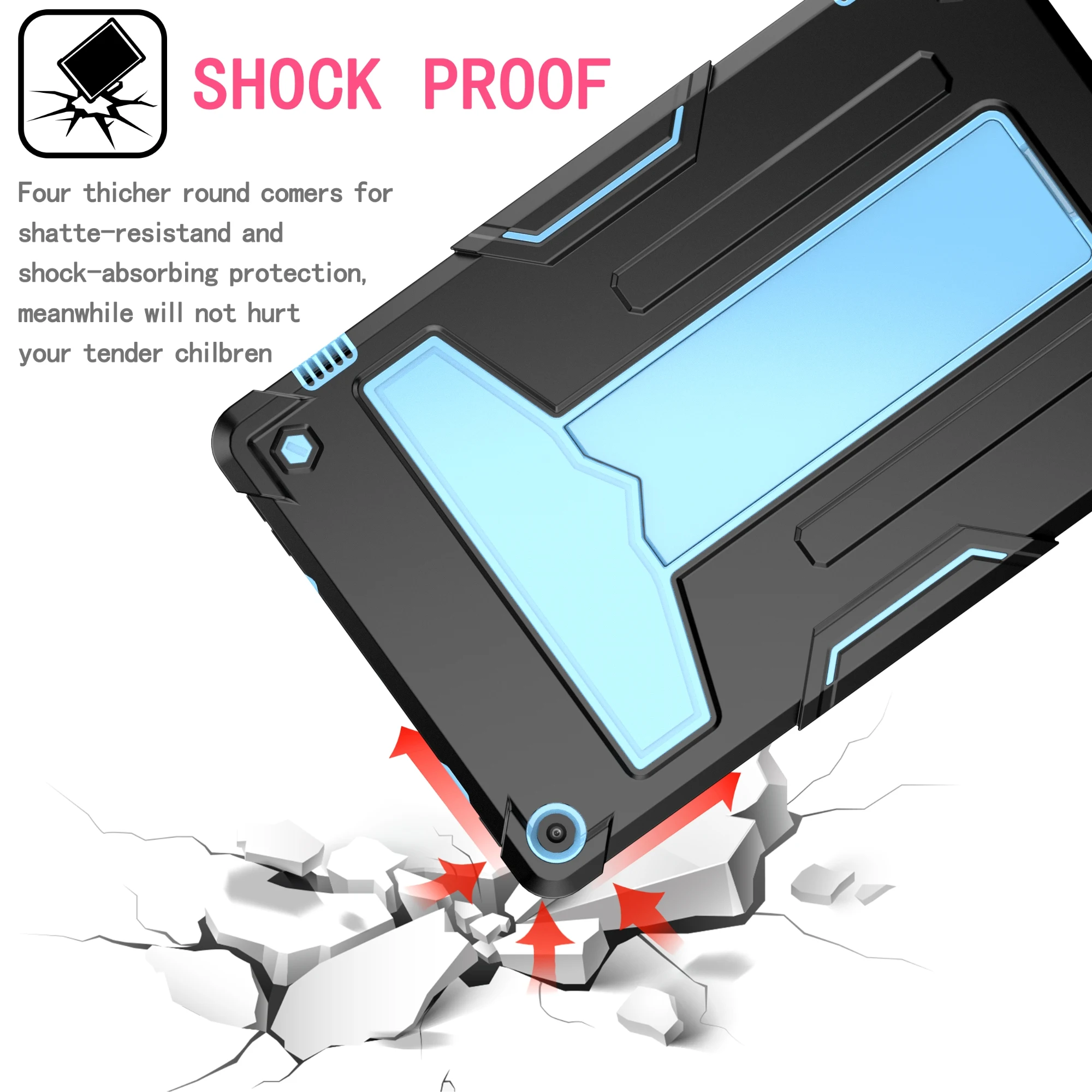 Tablet case for Amazon Fire HD 10 (2017/2019), multi-angle T-shaped stand, contrasting design, drop and shock resistance