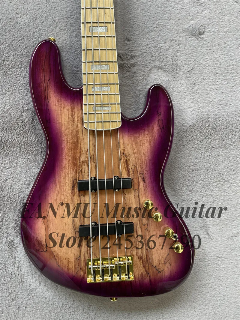 Purple Bass 5-string electric bass Guitar Swamp Maple top mahogany body Maple Neck Gold Bridge active battery