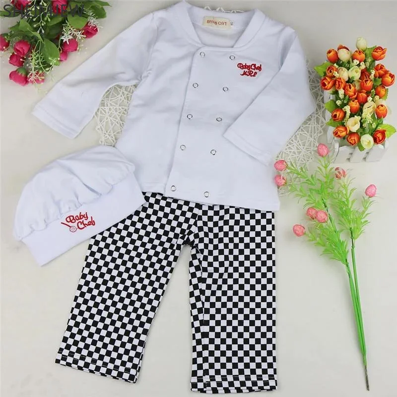

Carnival Cosplay Outfits Baby Boy Girl Carnival Cook Chef Long Sleeve Little Chef 3 Piece T-shirt Pants Hat Photography Costume