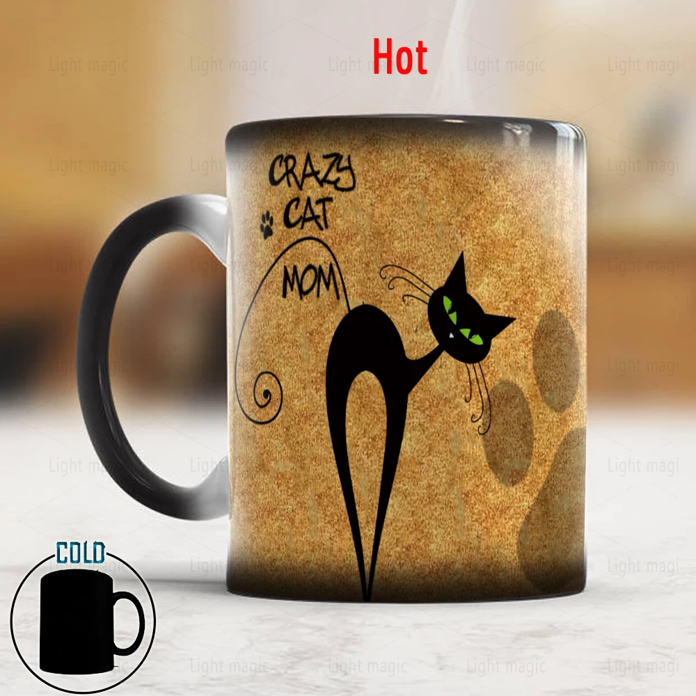 

Crazy Cat Mom Coffee Mug 11oz Ceramic Color Changing Magic Mug and Milk Cup Cat Lover Mother Birthday Gift