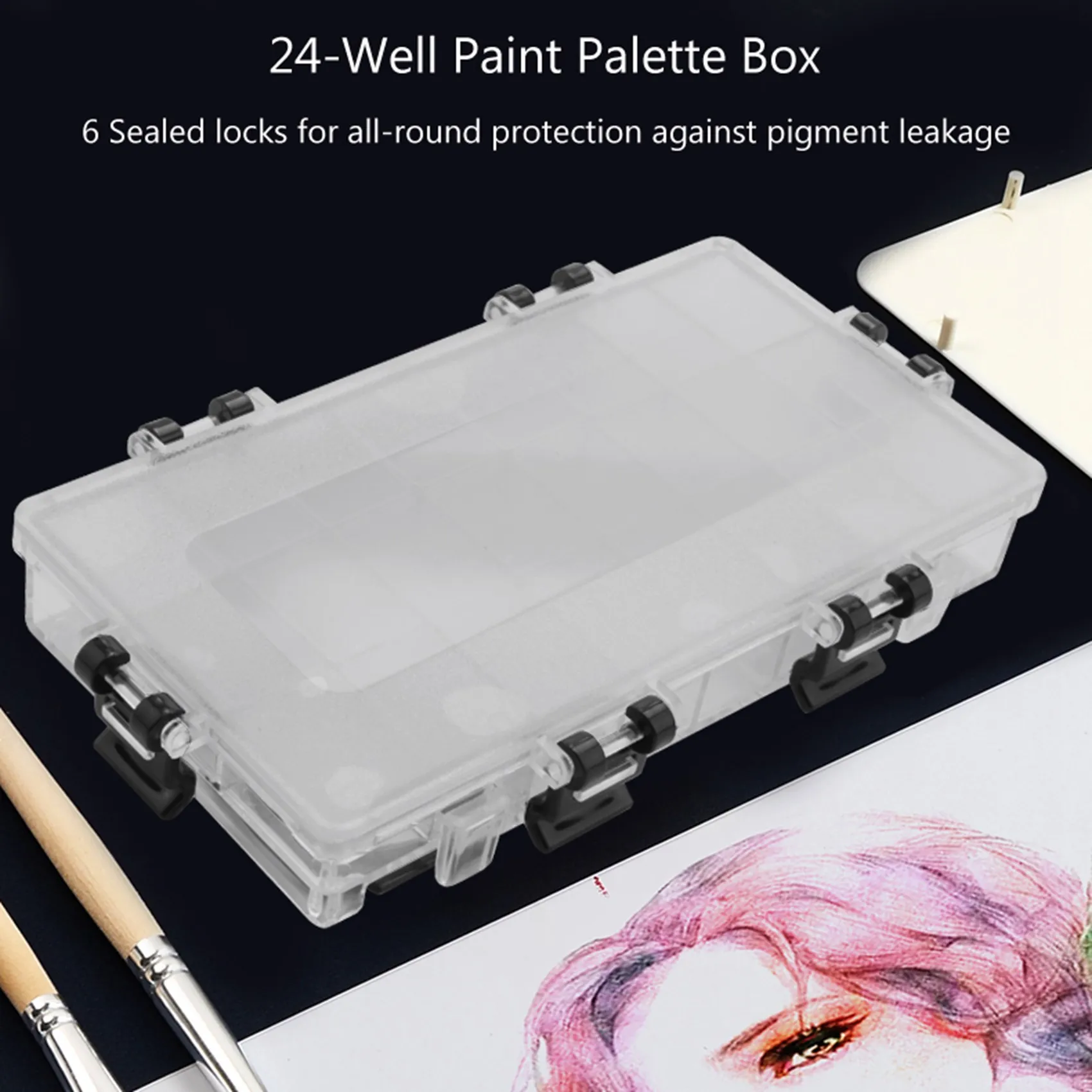 24-Well Airtight Leak Watercolor Paint Palette Box for Watercolors Half Pans, Acrylic, Gouache and Oil Paint