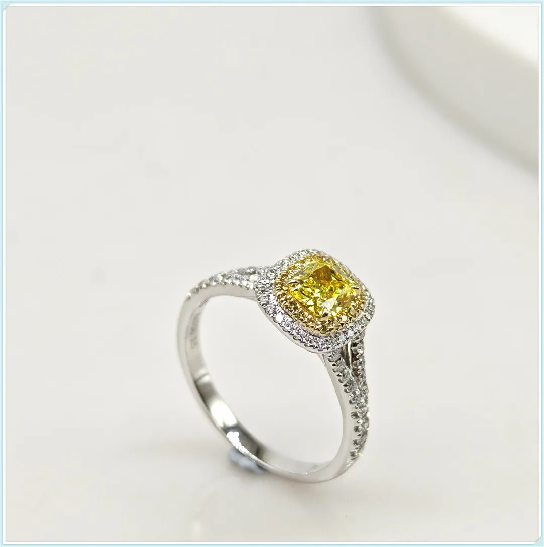 18K gold bred diamond Yellow diamond FVY HPHT CVD artificial diamond wedding ring square circumference Y arm custom wholesale