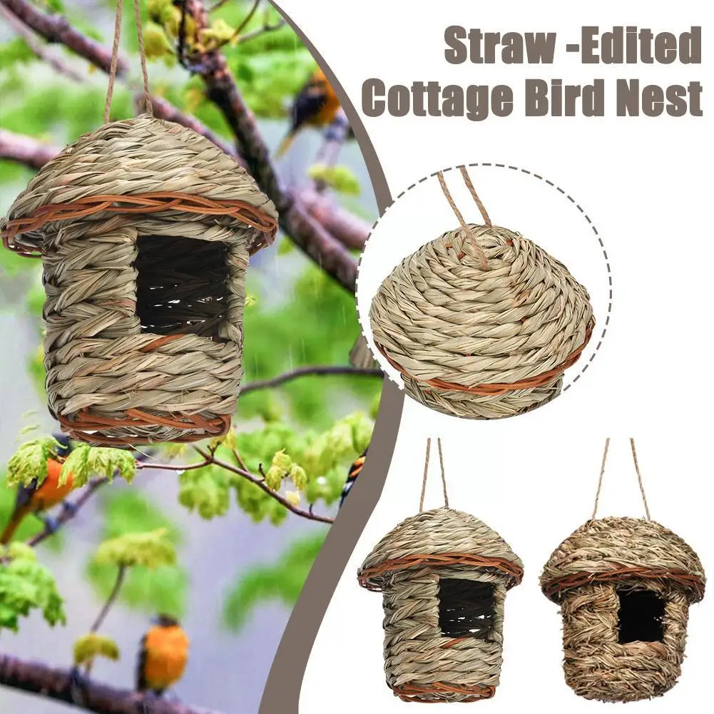 Hanging Hummingbird Bird House Bird\'s Nest In Straw Garden Nest Woven House Hut Straw Bird Birdhouse House Handwoven H5G8