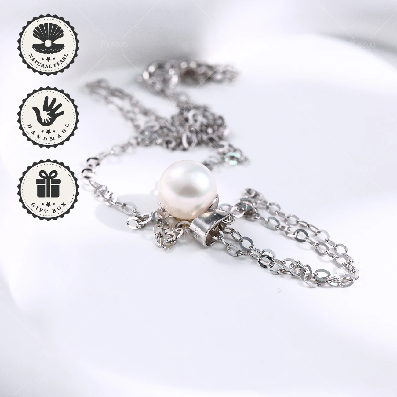 

Ожерелье-кулон Mysoya с японским белым морским жемчугом Акойя 8–8,5 мм и цепочкой из серебра 925 пробы, подарок на День святого Валентина или день рождения для нее