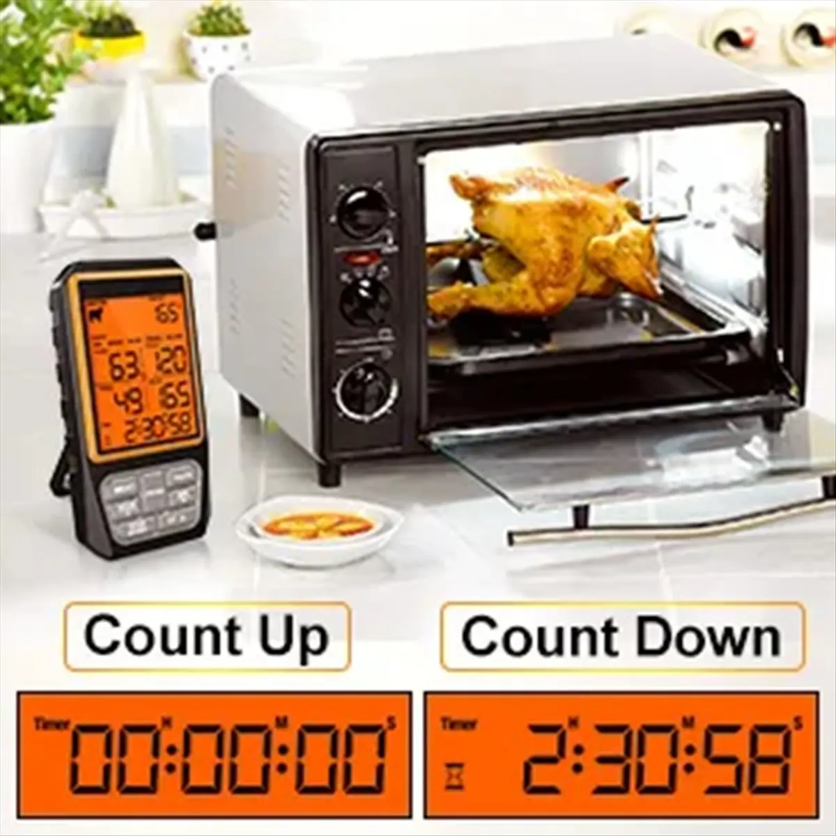 HITL 328Ft Wireless Meat Thermometer for Grilling Smoker BBQ Oven Digital Food Kitchen Thermometer with 4 Probes Timer Alarm