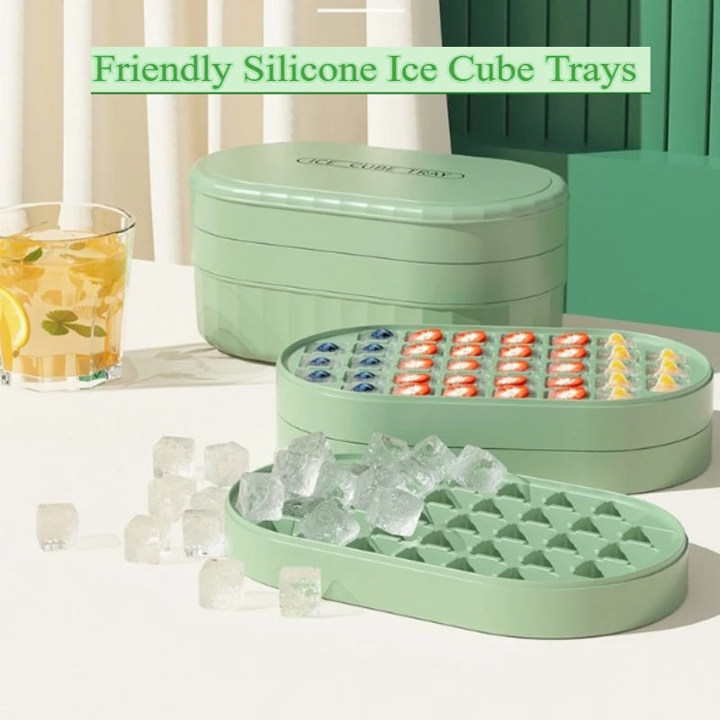 Innovador molde de hielo de 2 capas con 72 rejillas de gran capacidad y pala para hielo para mantener bebidas frías, complemento perfecto para su bar de cocina