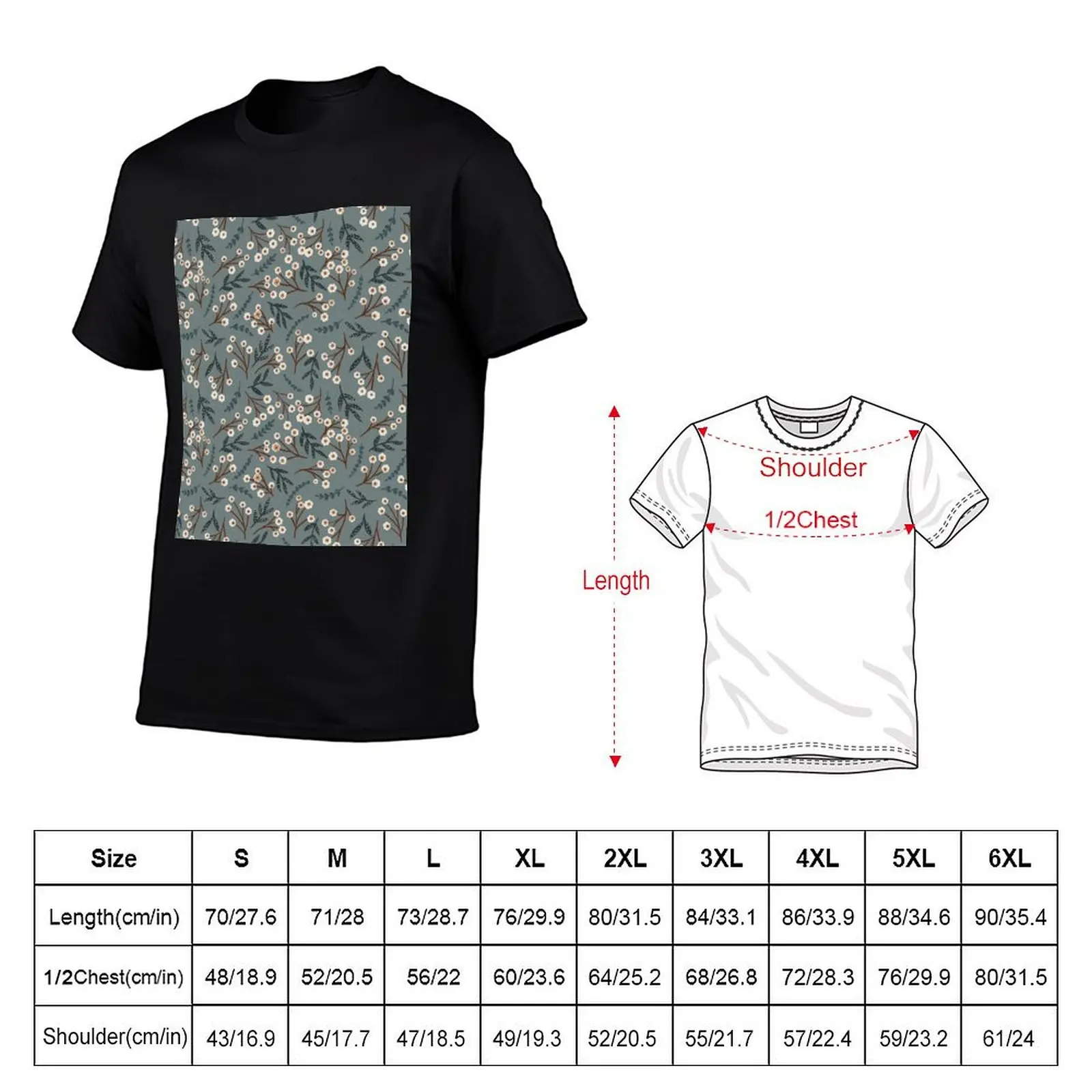 Tossed florals on muted blue background T-Shirt basketball graphic tees cheap stuff men tshirt