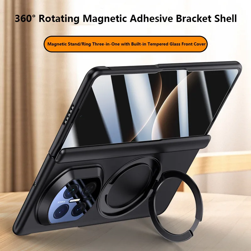 

360 ° Rotating Stand Case For Huawei Mate X7 MateX7 5G Matte Frosted Magnetic Folding Hinge Protective Cover With Tempered Film