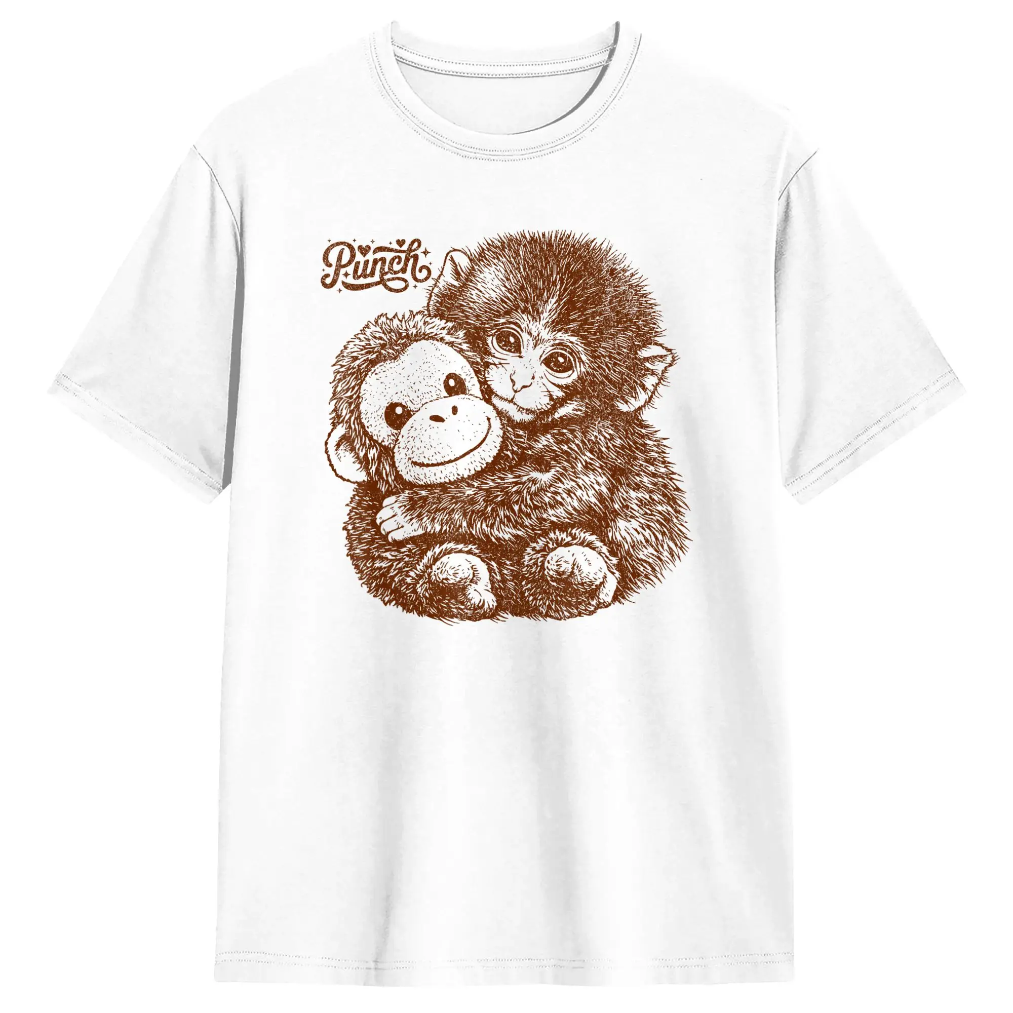 Leisure Hang in There Punch Monkey with Plush Orangutan T-Shirt Men  Cotton T Shirts Short Sleeve Tee Shirt Birthday Gift Tops