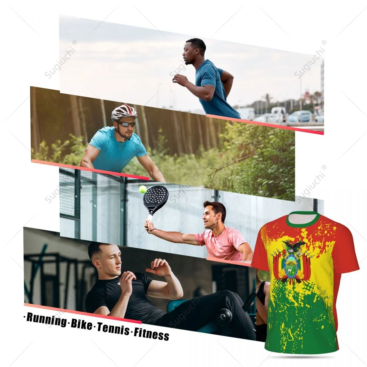 Exclusive design Bolivia Flag Grain 3D Printed Men For Running Bike Soccer Tennis Fitness Sports tshirt Mesh Fans Short T-shirt