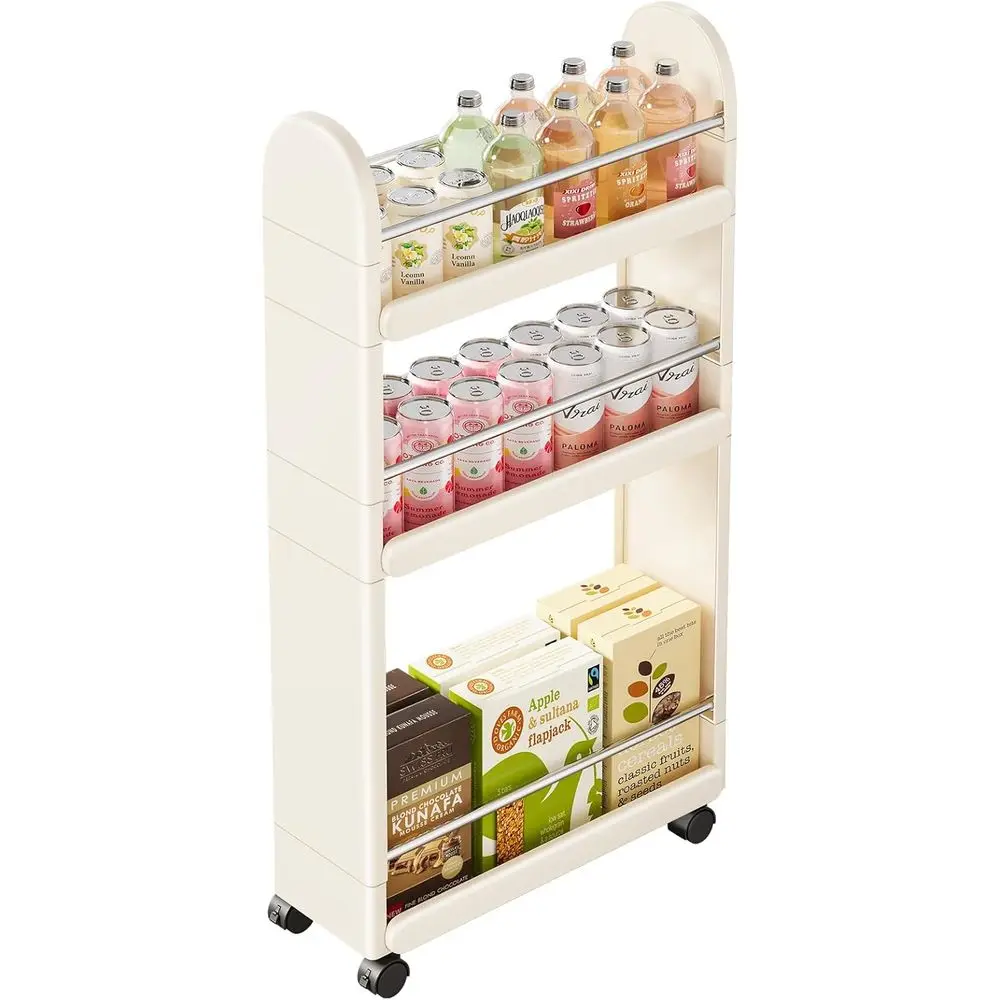 

3 Tier Slim Storage Cart with Wheels, 1 PCS White Utility Slim Cart with Plastic, Adjustable Size or Laundry Kitchen Bathroom Na