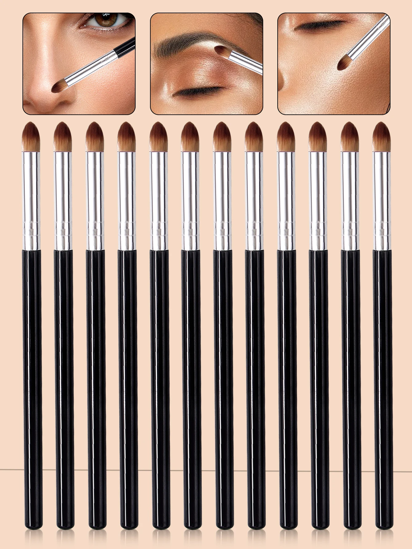 12本の尖った多機能アイメイクブラシセット - コンシーラー、アイシャドウブレンド＆ディテールブラシ、ポータブル美容ツール