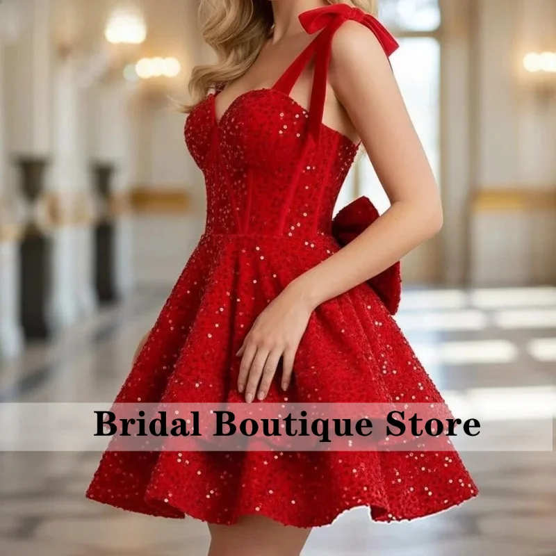 Sparkly Sequin Homecoming Dresses with Bow A Line Short Corset Formal Cocktail Party Gowns