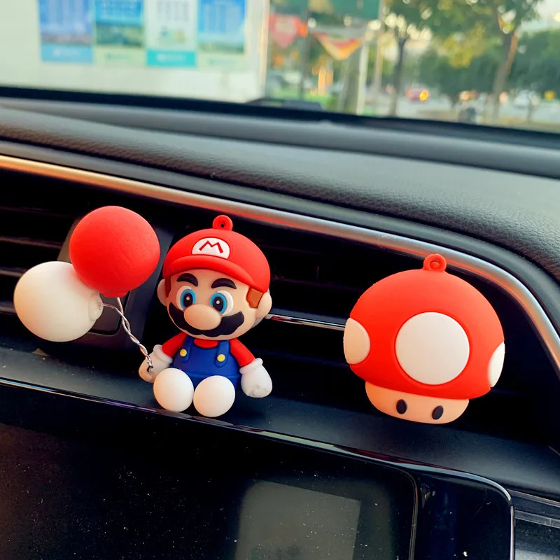 Cartoon Figure Super Mary Model Mario Action Figure Car Air Outlet Perfume Clip Ornament Mini Mushroom Air Freshener Accessories