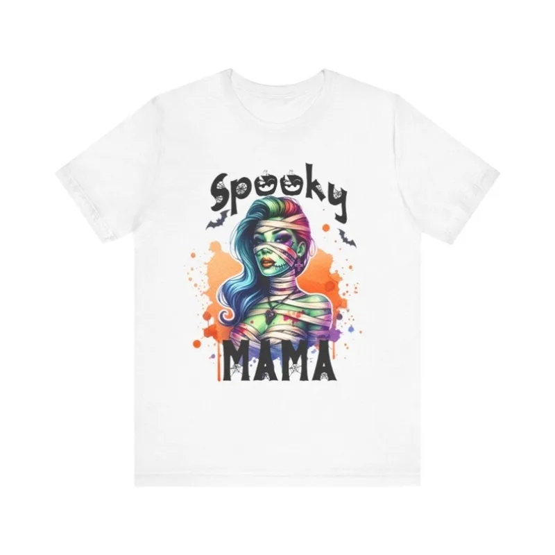Halloween Color Mummy Spicy Girl Print Short Sleeved Women's Retro Horror Style Loose T-shirt Top