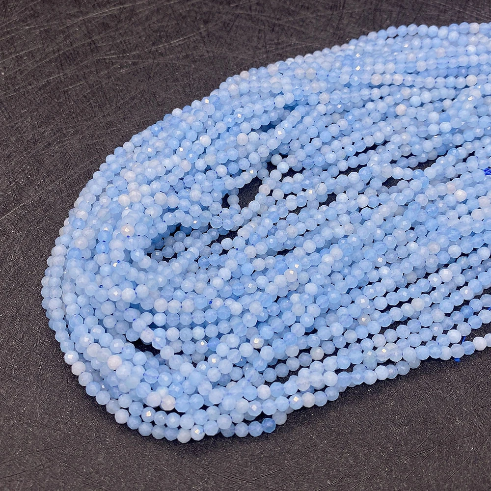 Natural Stone Beads Aquamarine 2mm3mm4mm Loose Spacer Beads for Jewelry Making DIY Bracelets Necklaces Facet Round Accessories