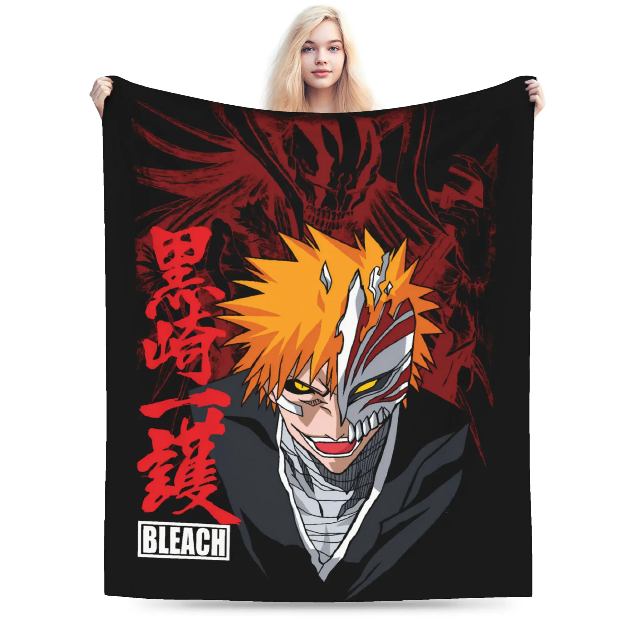 Ichigo Masked Close Up Warm Soft Blanket Bleached Decorative Plush Throw Blanket  Bedroom Flannel Bedspread Sofa Bed Cover