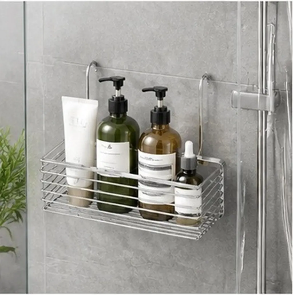 1Pcs Sturdy Stainless Steel Hanging Shower Shelf Bathroom Rack Space Saving Toiletries Organizer Heavy Load Bearing for Bath