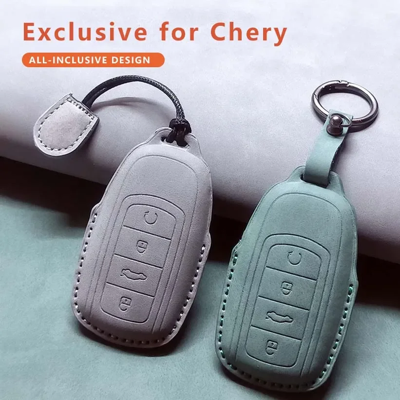

Car Smart Key Case Cover For Chery Jaecco 7 Omoda 5 C5 E5 Arrizo 5 Plus Leather Keychain Shell Anti-fall Durable Accessories
