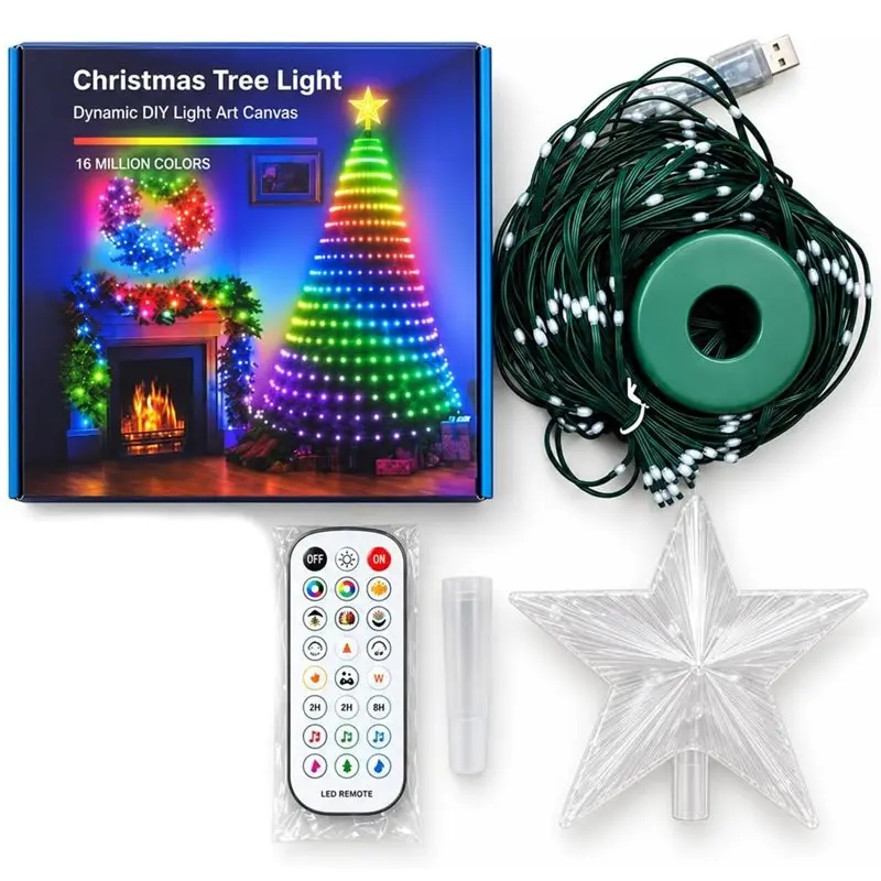 THIVN-Smart Christmas Tree Lights DIY Color Xmas Tree Lights 400 Addressable Leds USB String Controllable Via Phone App 2.1M