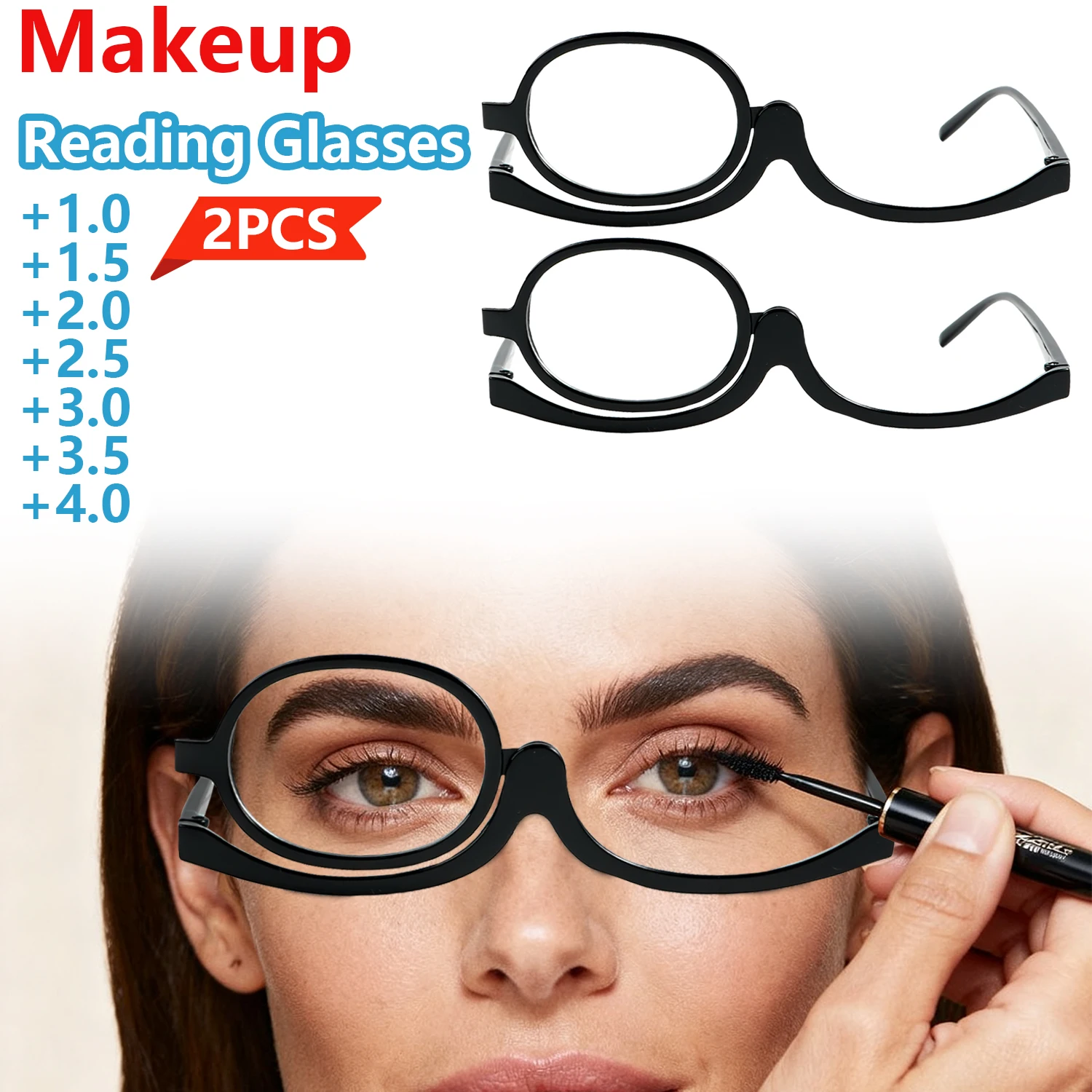 2PCS Oval Ultra Light Rotating Makeup Reading Glasses, Comfort Wear Spring Hinge Readers Eyewear Eyeglasses for Women
