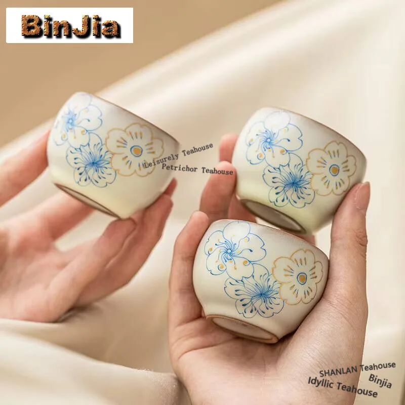 

Керамическая чайная чашка с синим цветком персика, 30 мл