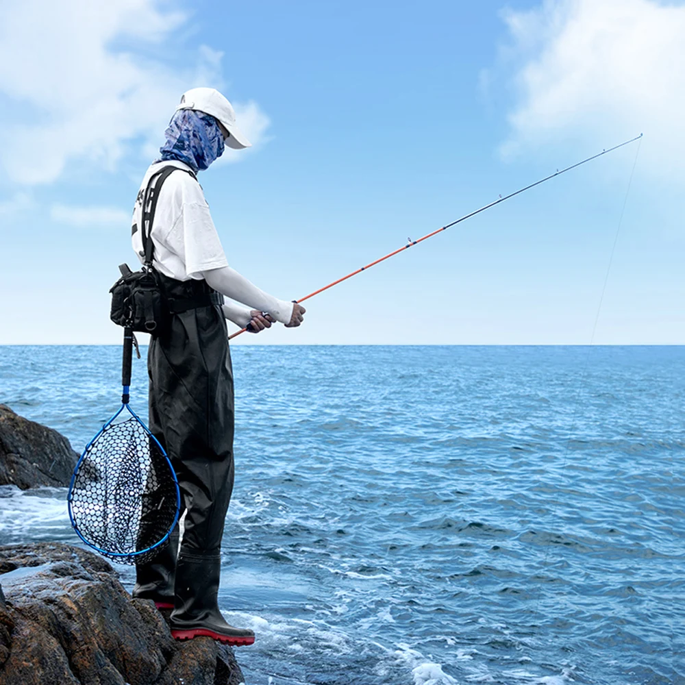 Faltbarer Angelkescher mit langem Griff für Barsch, Crappie-Boot, Salzwasser, Süßwasser, schnell trocknendes Gummigeflecht für große Fische – Detail 14