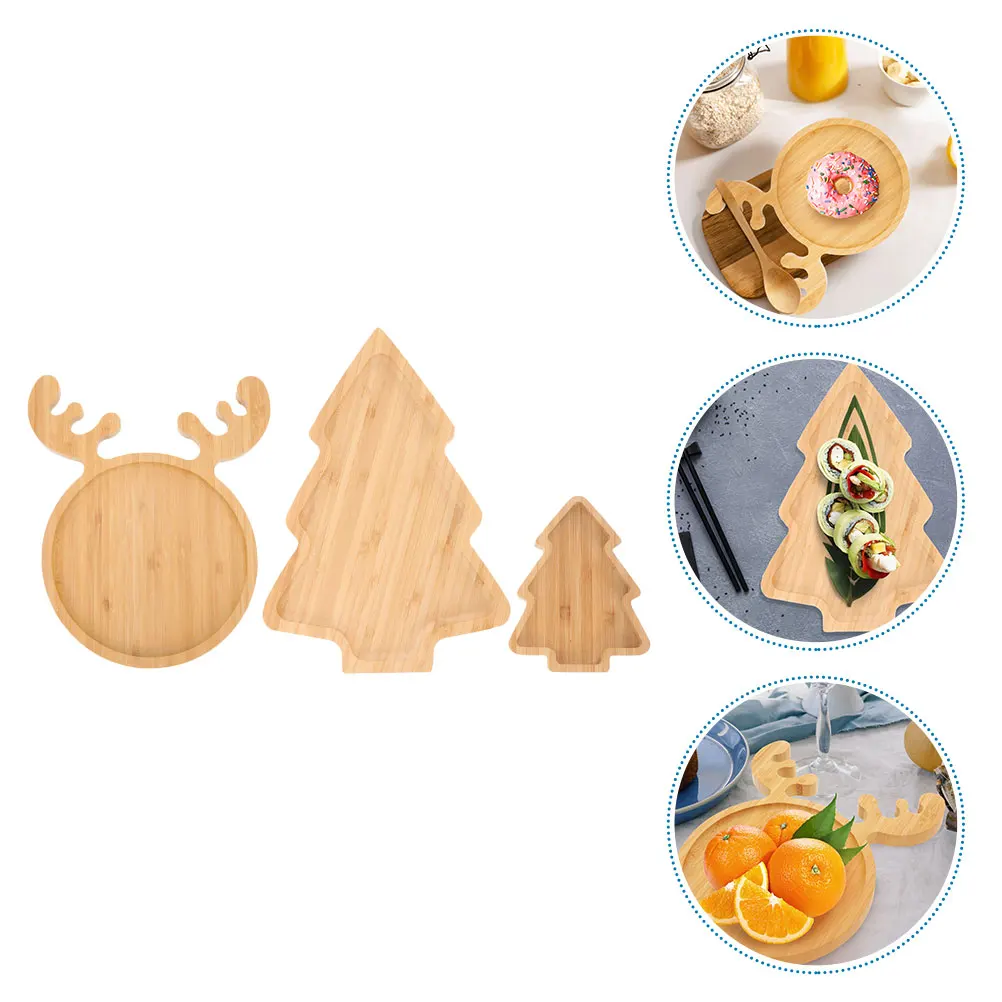 

3Pcs Christmas Deer Shape Plates Xmas Tree Tray Dessert Serving Dish Fruit Holder Party Tableware