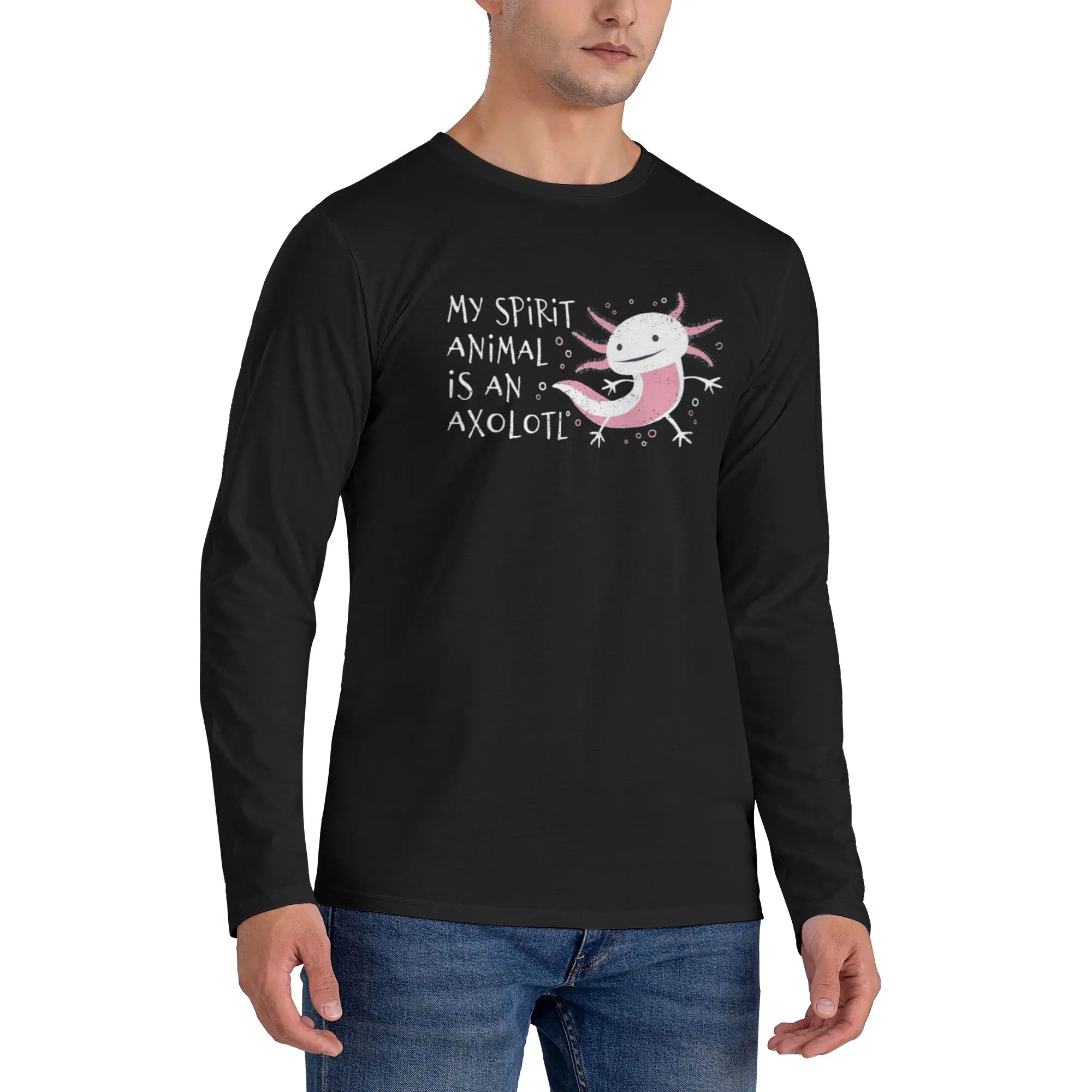

Мужская футболка с длинными рукавами Cute Amphibian My Spirit Animal Is An Axolotl, повседневные футболки с круглым вырезом, весенние и осенние мужские топы