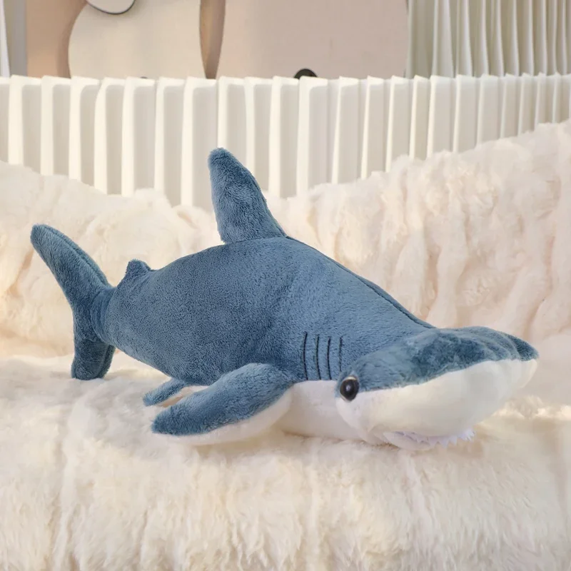 Oreiller en peluche requin marteau 55cm, poupée d'animal marin bleu gris, jouet compagnon de couchage, cadeau pour enfants