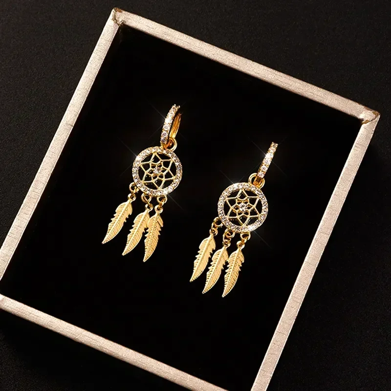 Boucle D’oreille Femmes Bohemian Earrings Feather Long Drop Dangle Earrings For Women Cubic Jewelry Fashion Gift