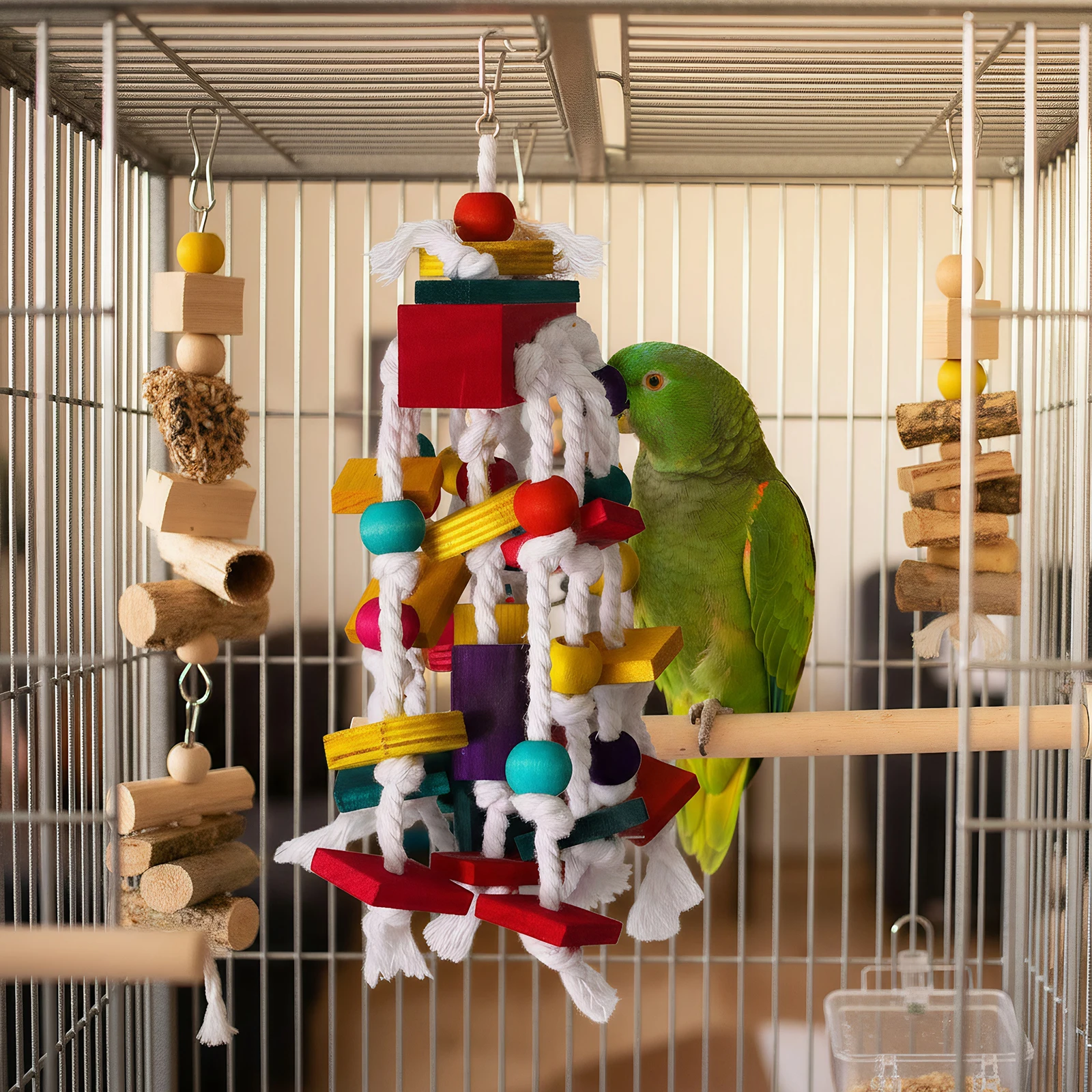 Natural Wood Bird Toys Beak Exercise Entertainment Large Parrot Toys for Large Medium Macaws African Greys Cockatoos view 4