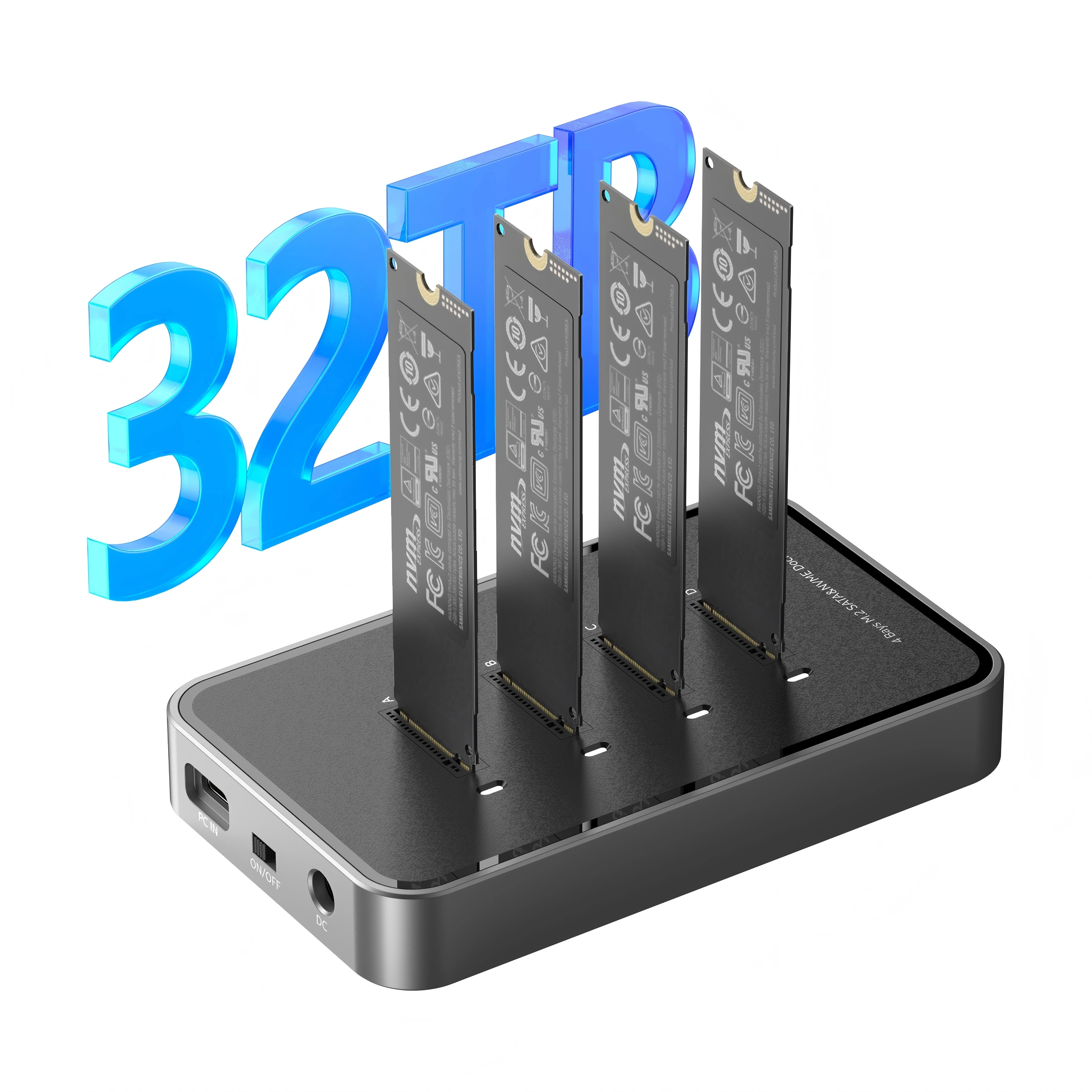 

M.2 NVME & SATA to USB C Adapter SSD Docking Station 4 Bay Dual Protocol M2 NVME SATA SSD Tool Free 10Gbps Docking Station