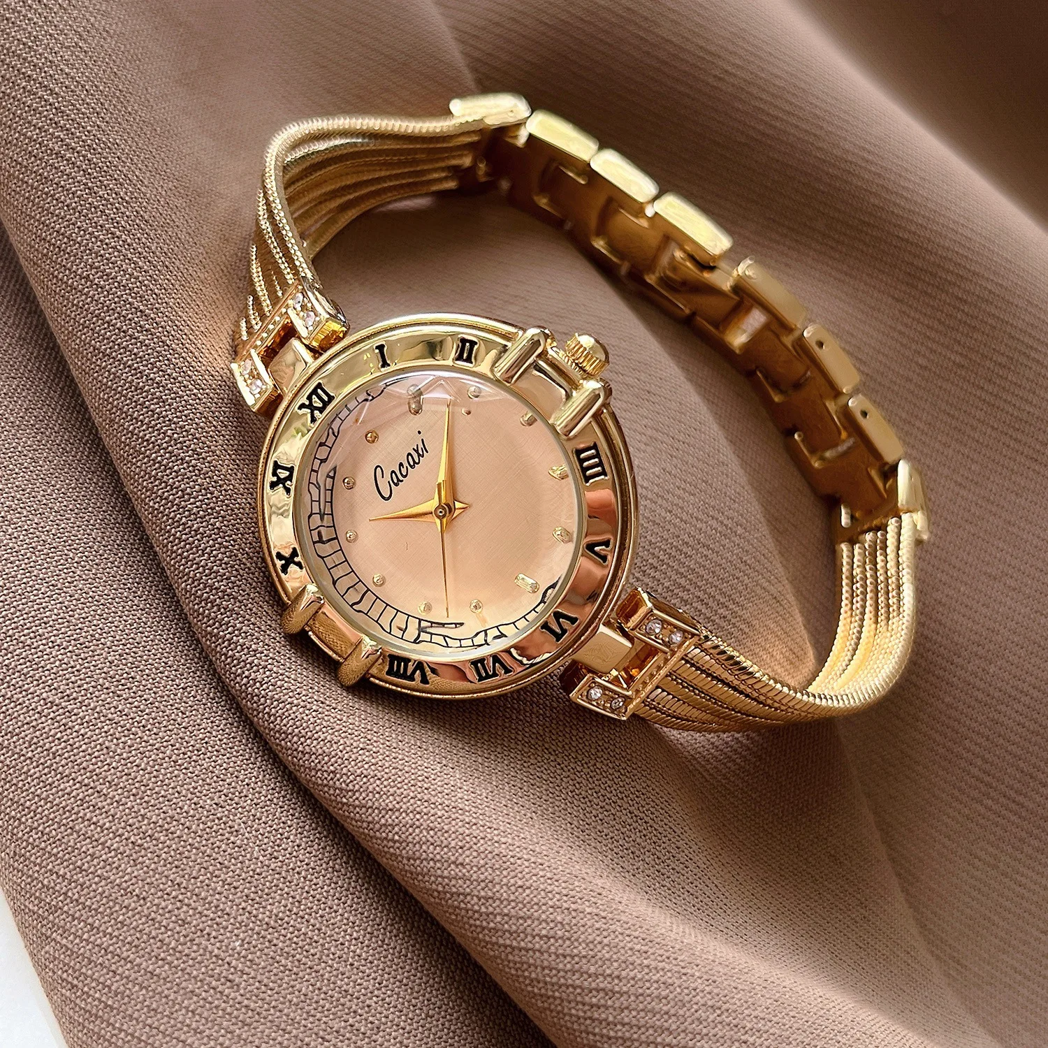 Luxury Gold Quartz Watch for Women with Golden Dial Water Resistant Delicate Bracelet Fashion Ladies Wristwatch Reloj Mujer